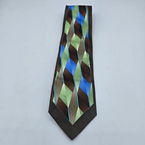 Mens Necktie Arrow Black Green Multicolored Striped NeckTie 57 X 4 silk Vintage - Picture 2 of 6